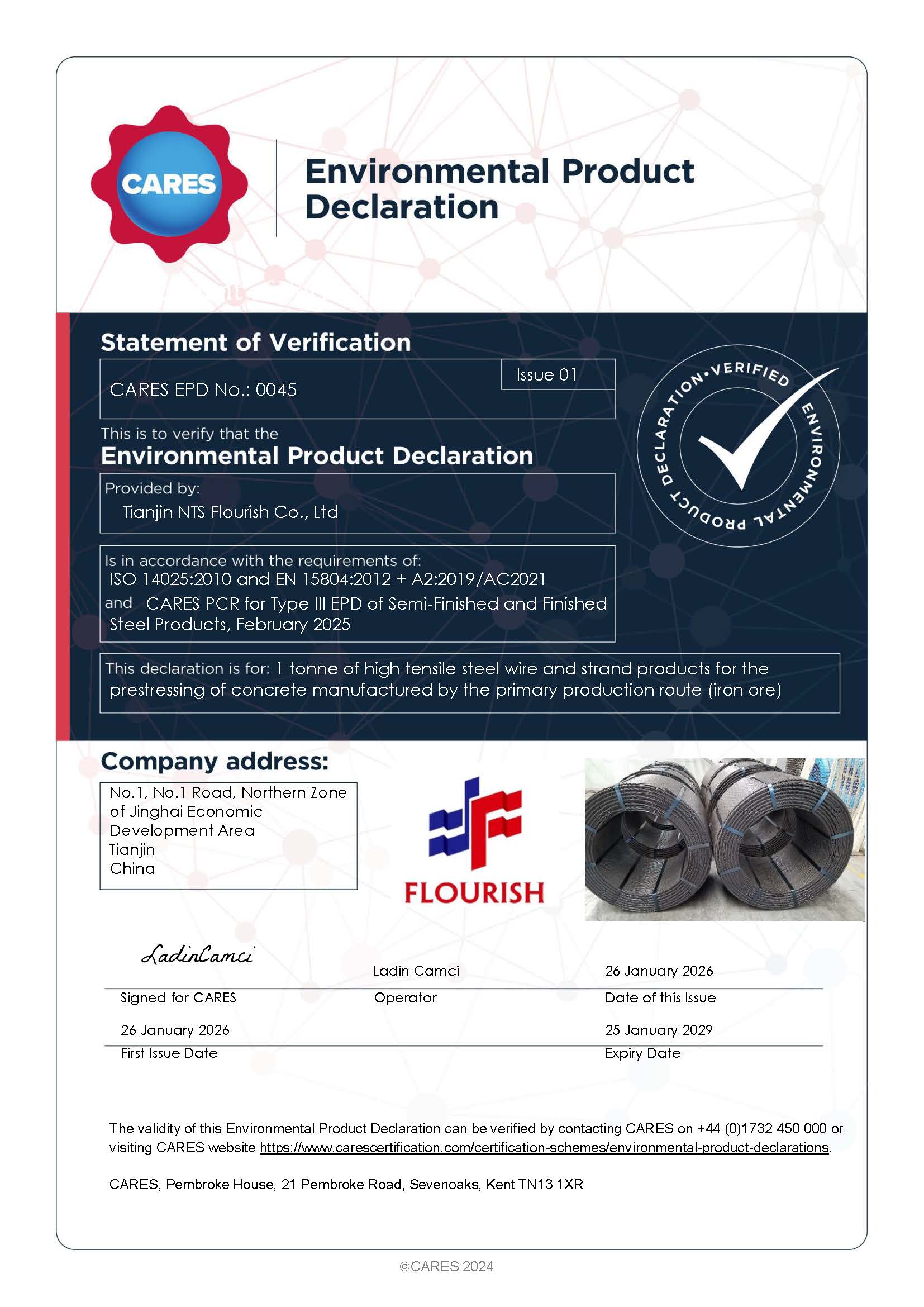 Tianjin NTS Flourish Co., Ltd EPD